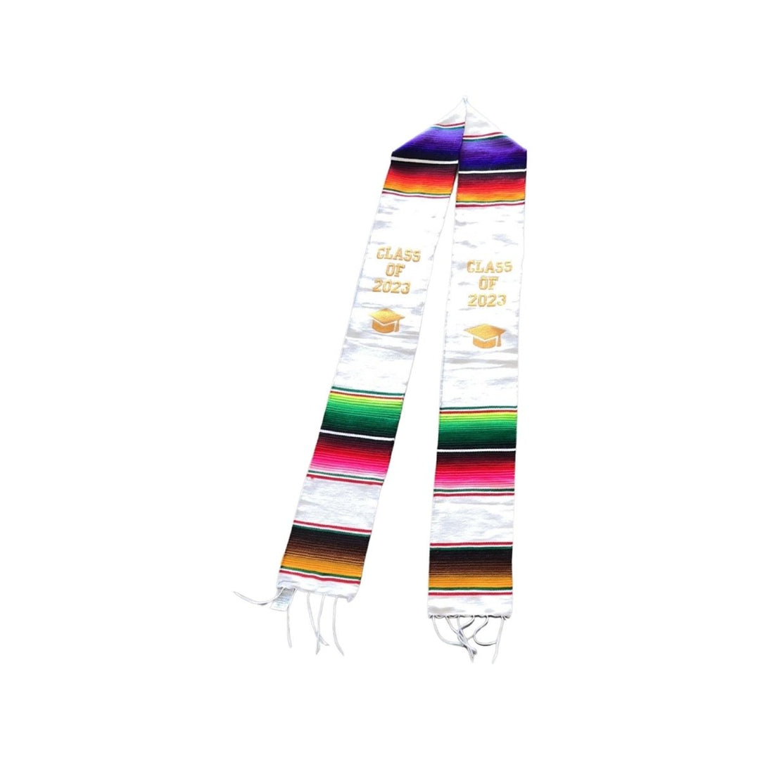 2024 Cultural Pride: Mexican Embroidered White Zarape Graduation Stole - Tradicion Mexicana