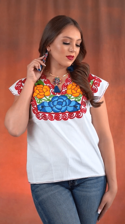 Blusa Artesanal - Flores - Tradicion Mexicana