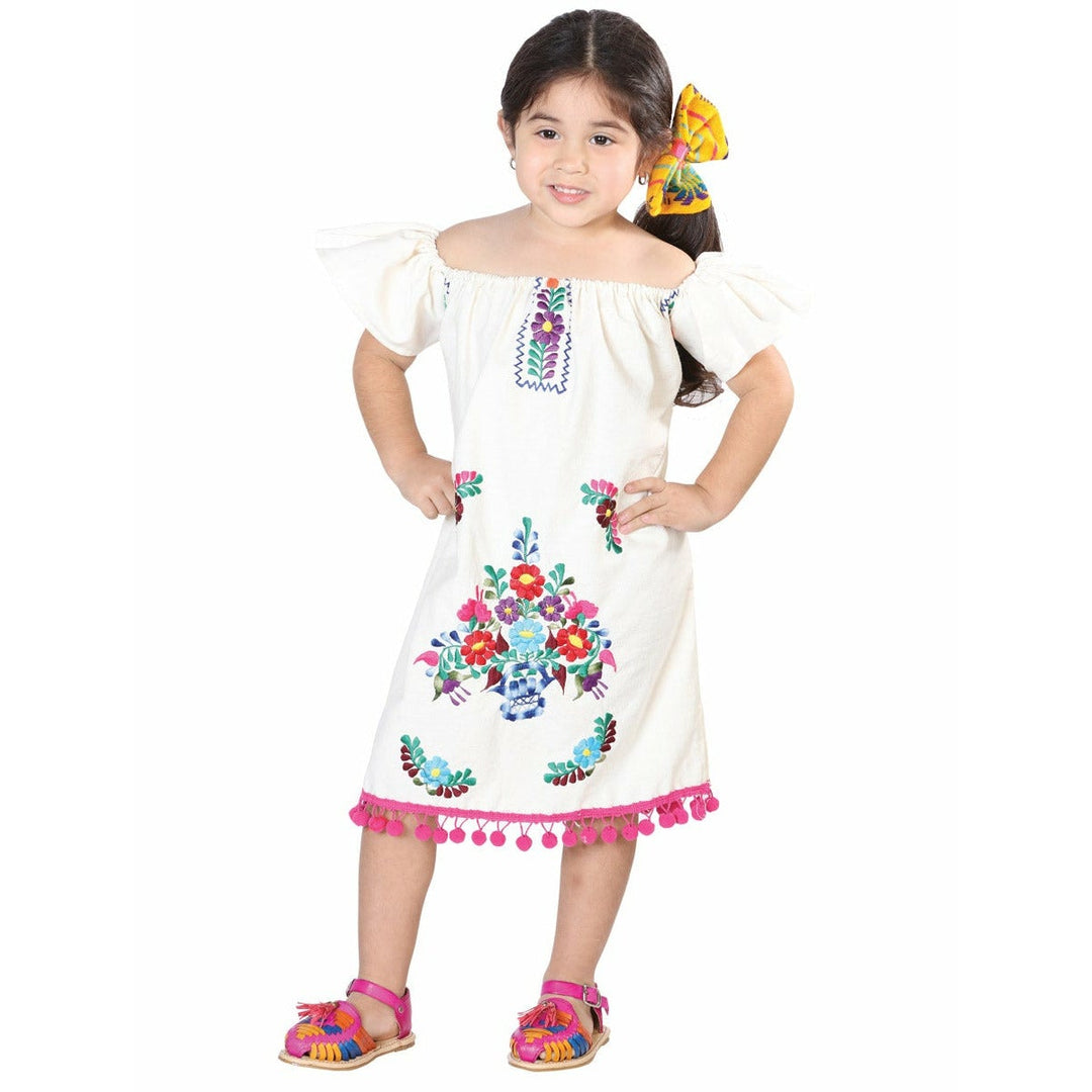 Girls Handmade Mexican Dress - Pon Pon - Tradicion Mexicana