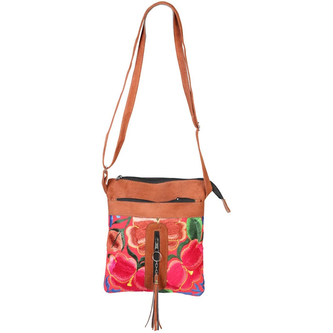 Hand made Mexican suede embroidered bag - Tradicion Mexicana