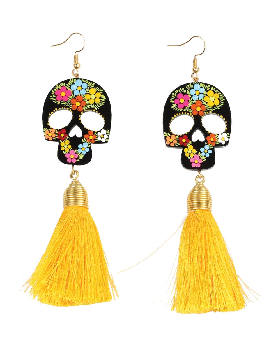 Hand Painted Mexican Earrings - Calaca - Tradicion Mexicana