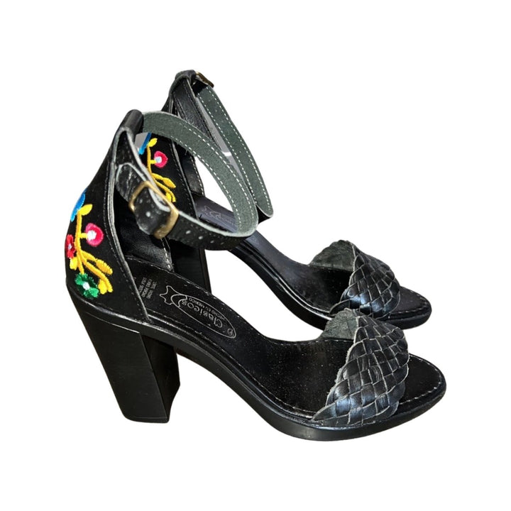 Mexican Blossom Open Toe Embroidered Flower High Heel - Tradicion Mexicana