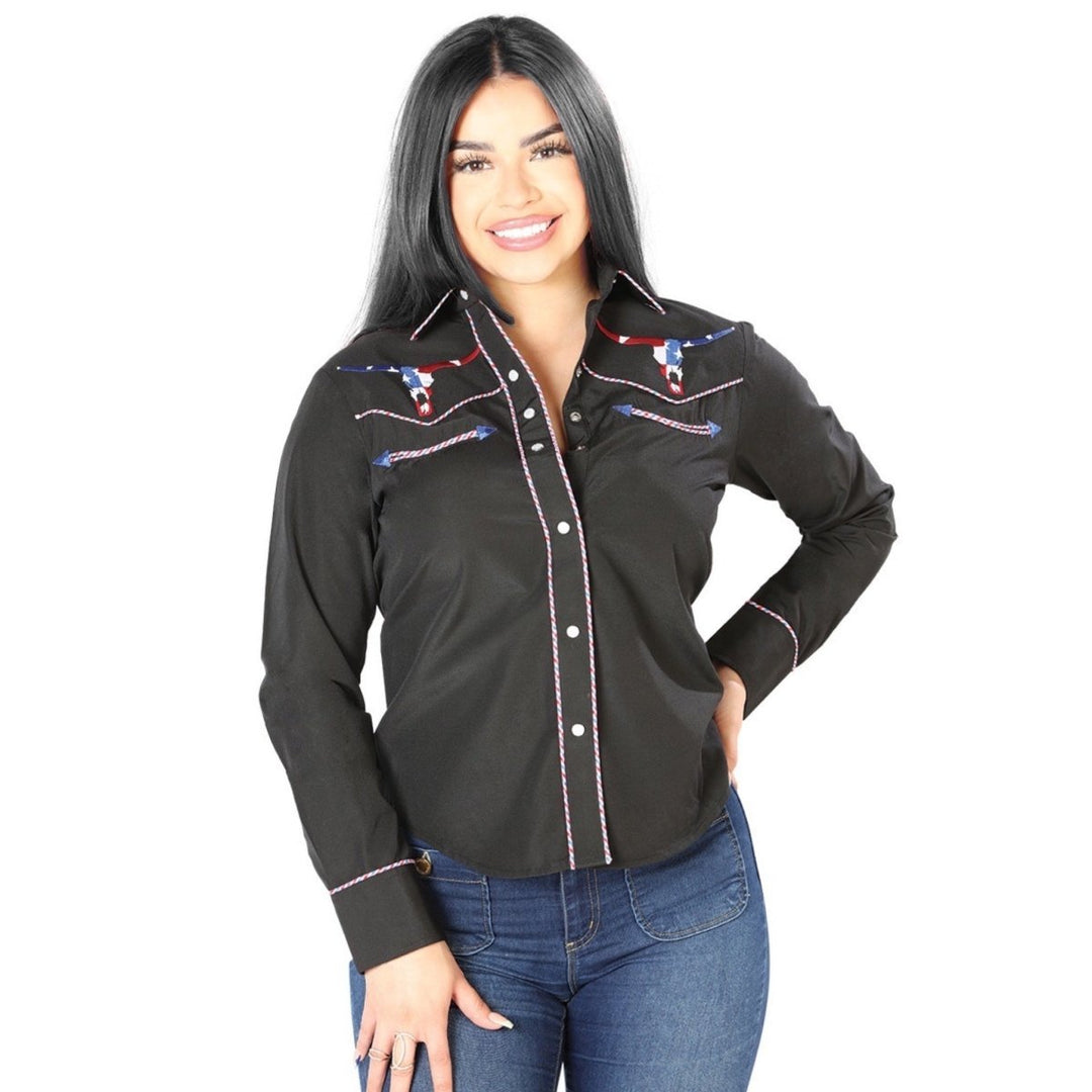 Women's Long Sleeve Western Shirt - Bull - Tradicion Mexicana