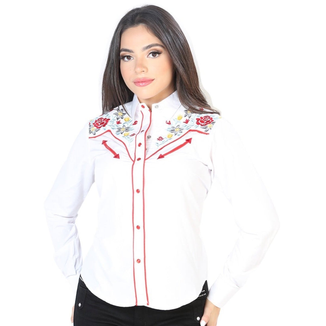 Women's Long Sleeve Western Shirt - Rose - Tradicion Mexicana
