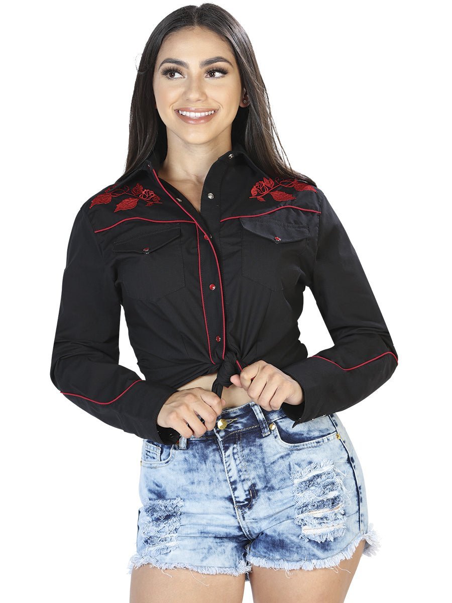 Women's Long Sleeve Western Shirt - Single Roses (S-4XL) - Tradicion Mexicana