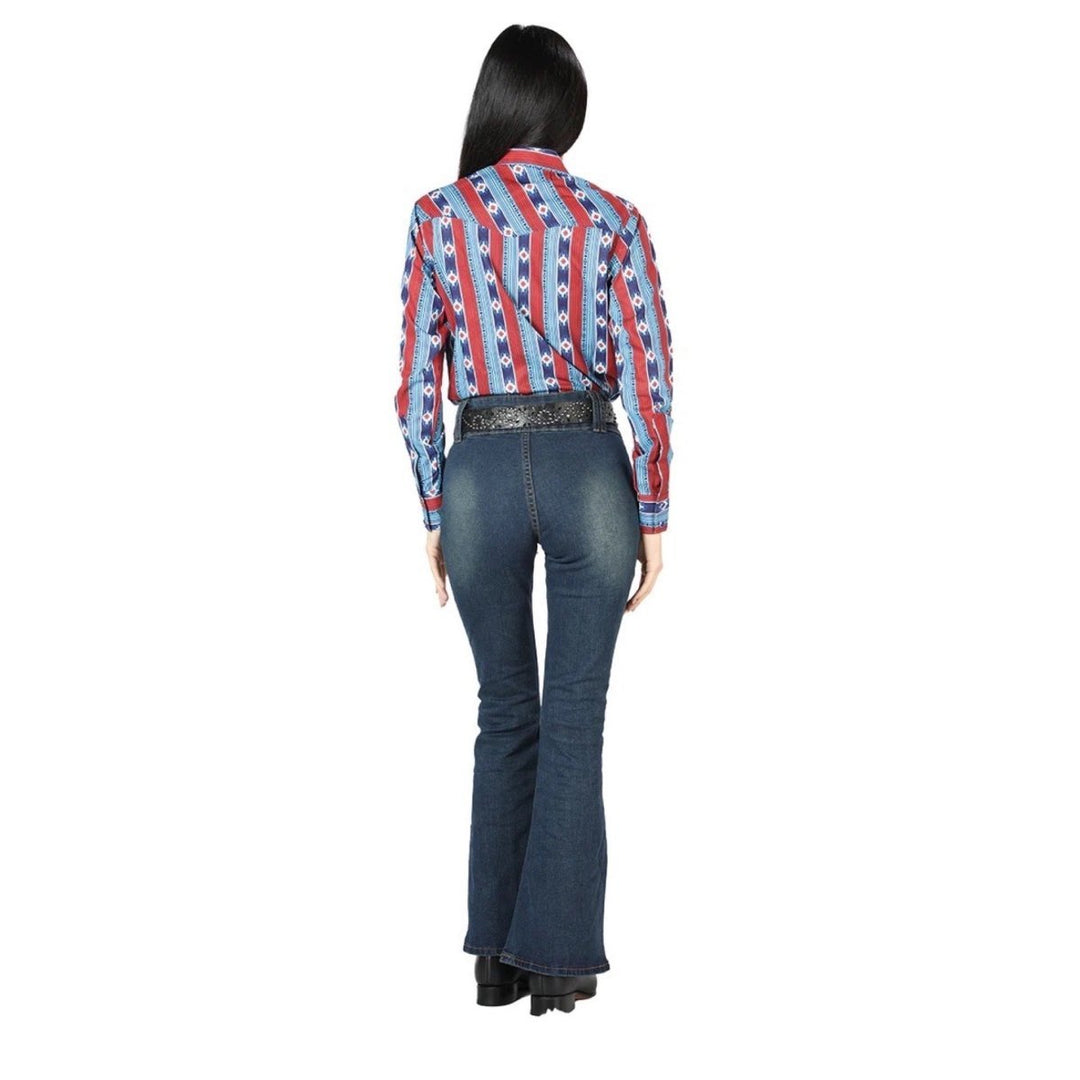 Women's Long Sleeve Western Shirt - Western Blue Stripes (S-3XL) - Tradicion Mexicana