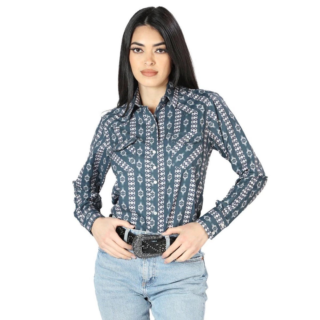 Women's Long Sleeve Western Shirt - Western Light Black Stripes (S-3XL) - Tradicion Mexicana