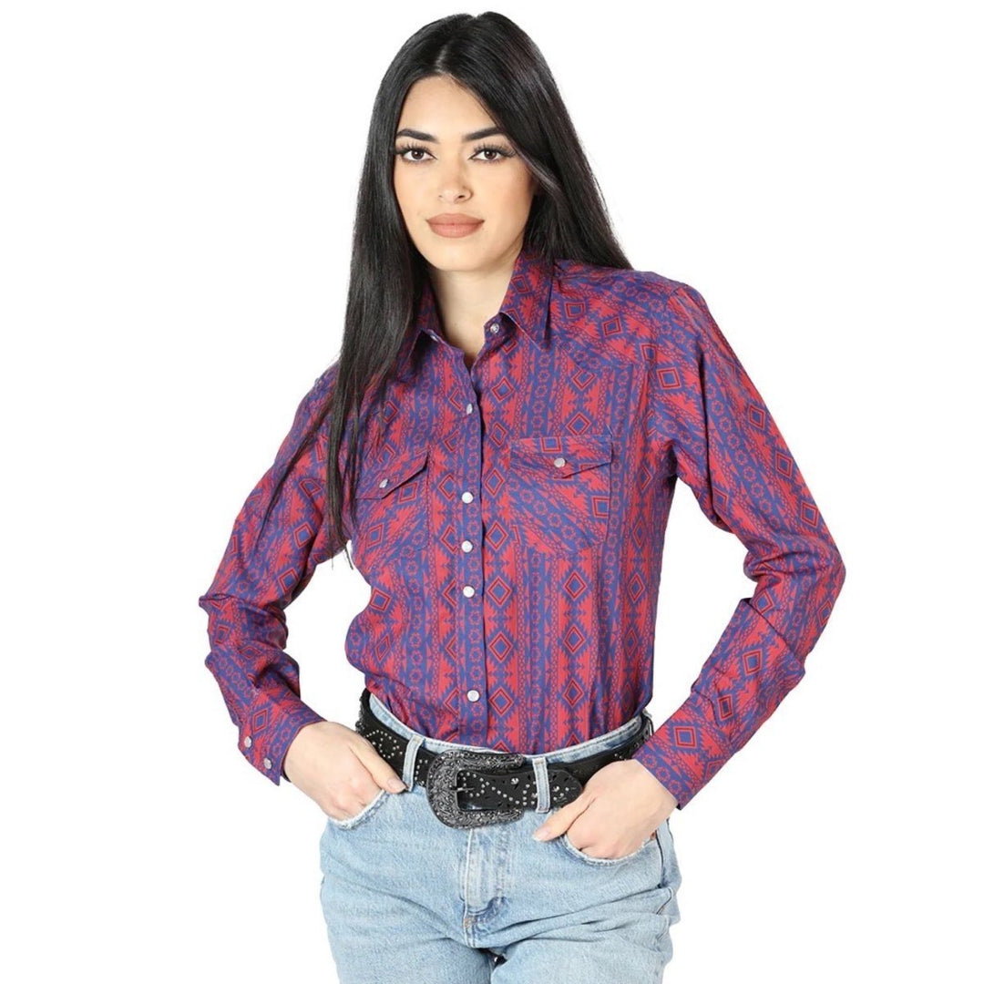 Women's Long Sleeve Western Shirt - Western Mustard Stripes (S-3XL) - Tradicion Mexicana