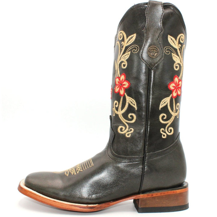 Women's Wide Square Toe Western Boot - Touch of Red - Tradicion Mexicana