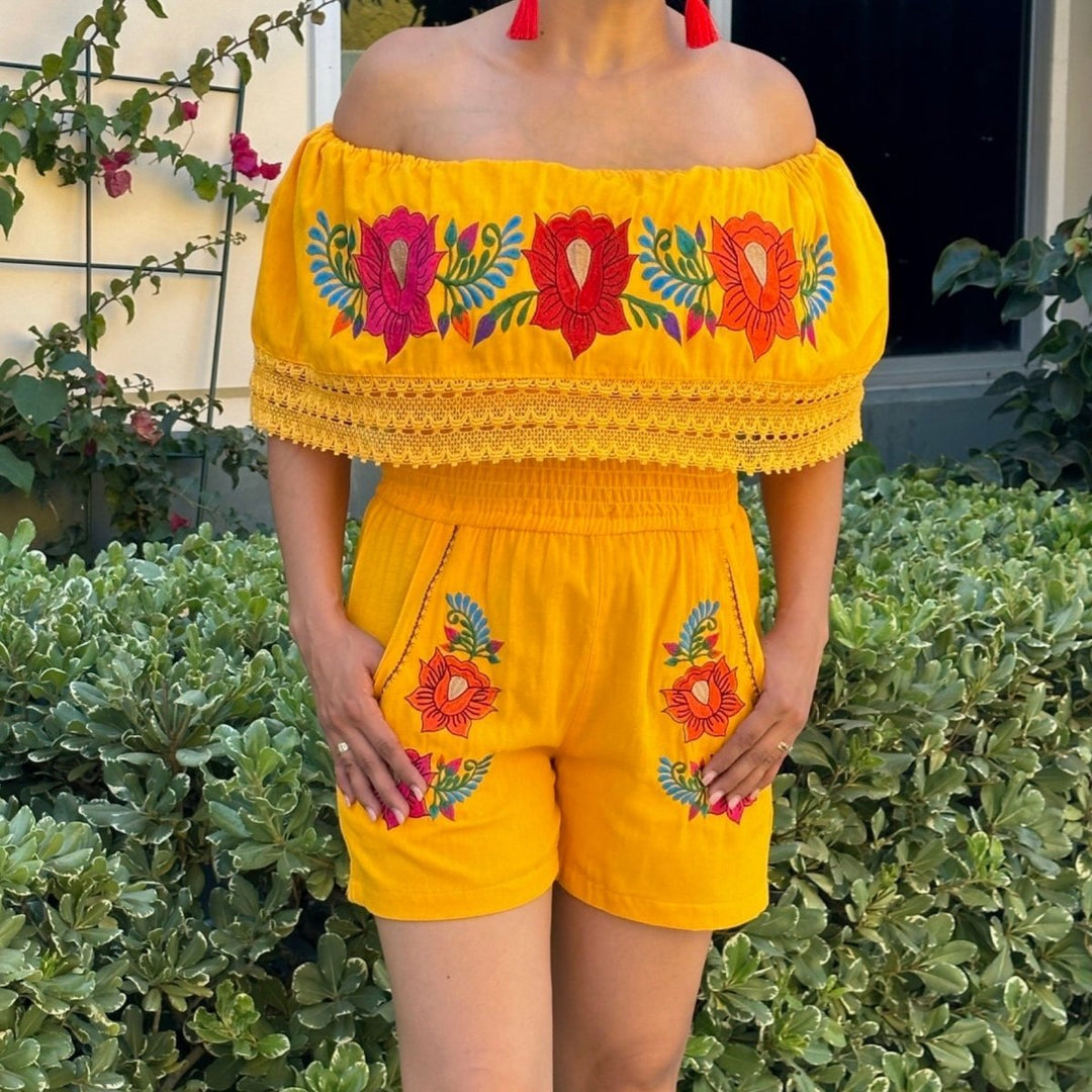 Artesanal Shorts Jumpsuit - Tradicion Mexicana