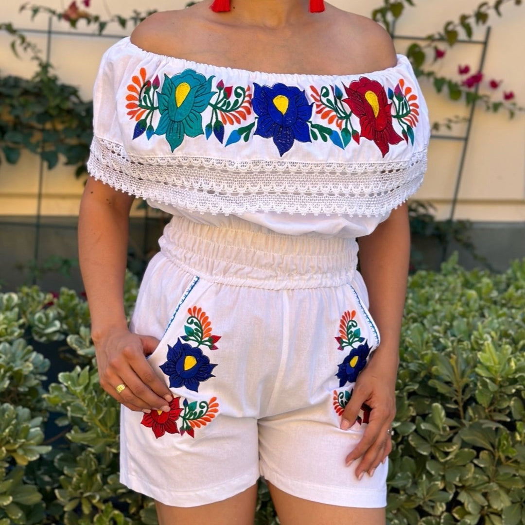 Artesanal Shorts Jumpsuit - Tradicion Mexicana