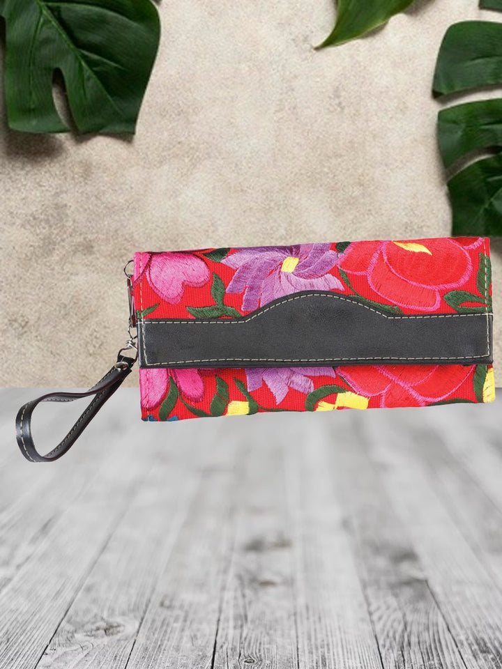 Cartera Artesanal Bordado Flores - Tradicion Mexicana