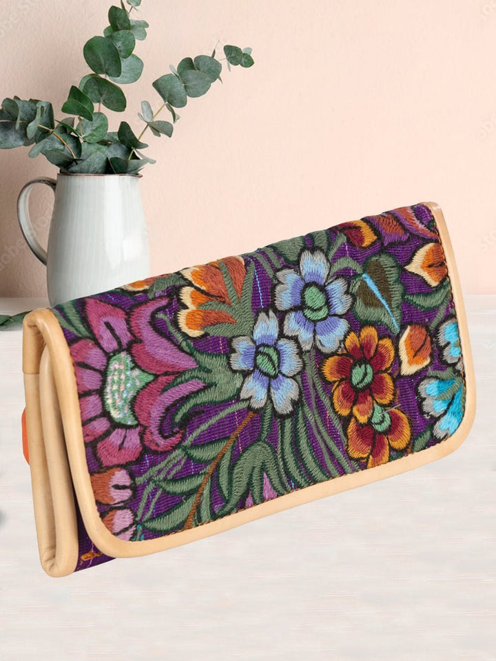 Cartera Artesanal Bordado Flores - Tradicion Mexicana