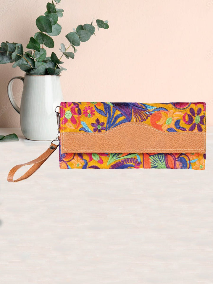 Cartera Artesanal Bordado Flores - Tradicion Mexicana