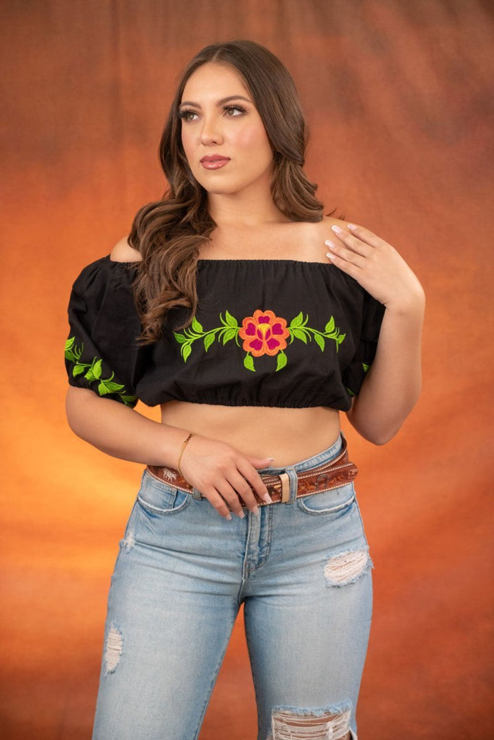 Embroidered Crop Top Artesanal - Flor - Tradicion Mexicana