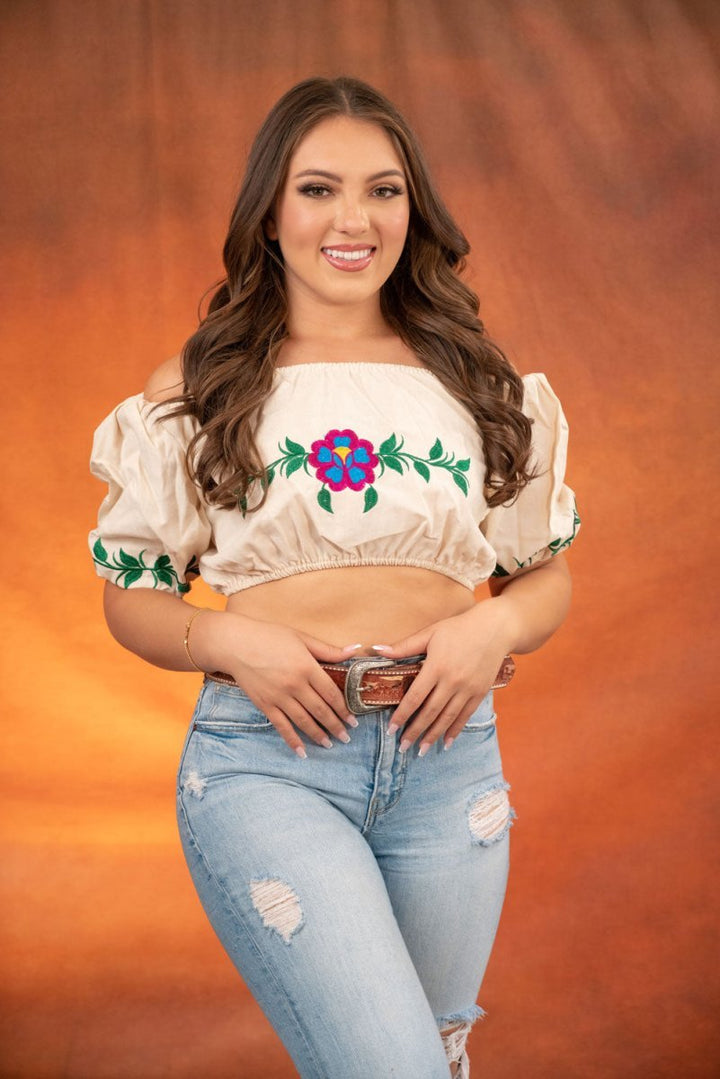 Embroidered Crop Top Artesanal - Flor - Tradicion Mexicana