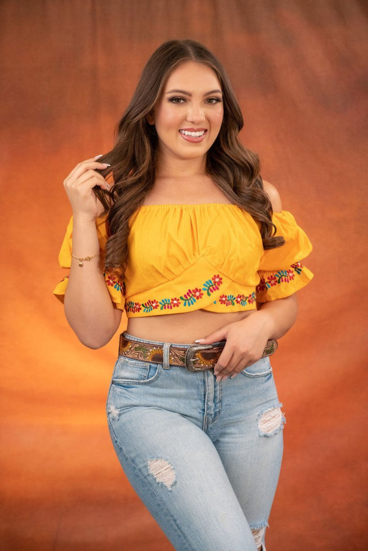 Embroidered Crop Top Artesanal - Yellow/Amarillo - Tradicion Mexicana