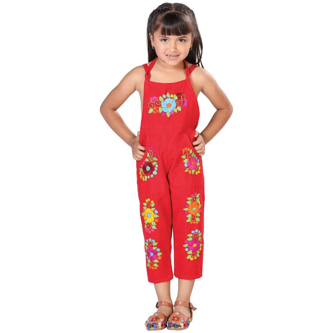 Girls Artesanal Jumpsuit Shorts - Flor - Tradicion Mexicana