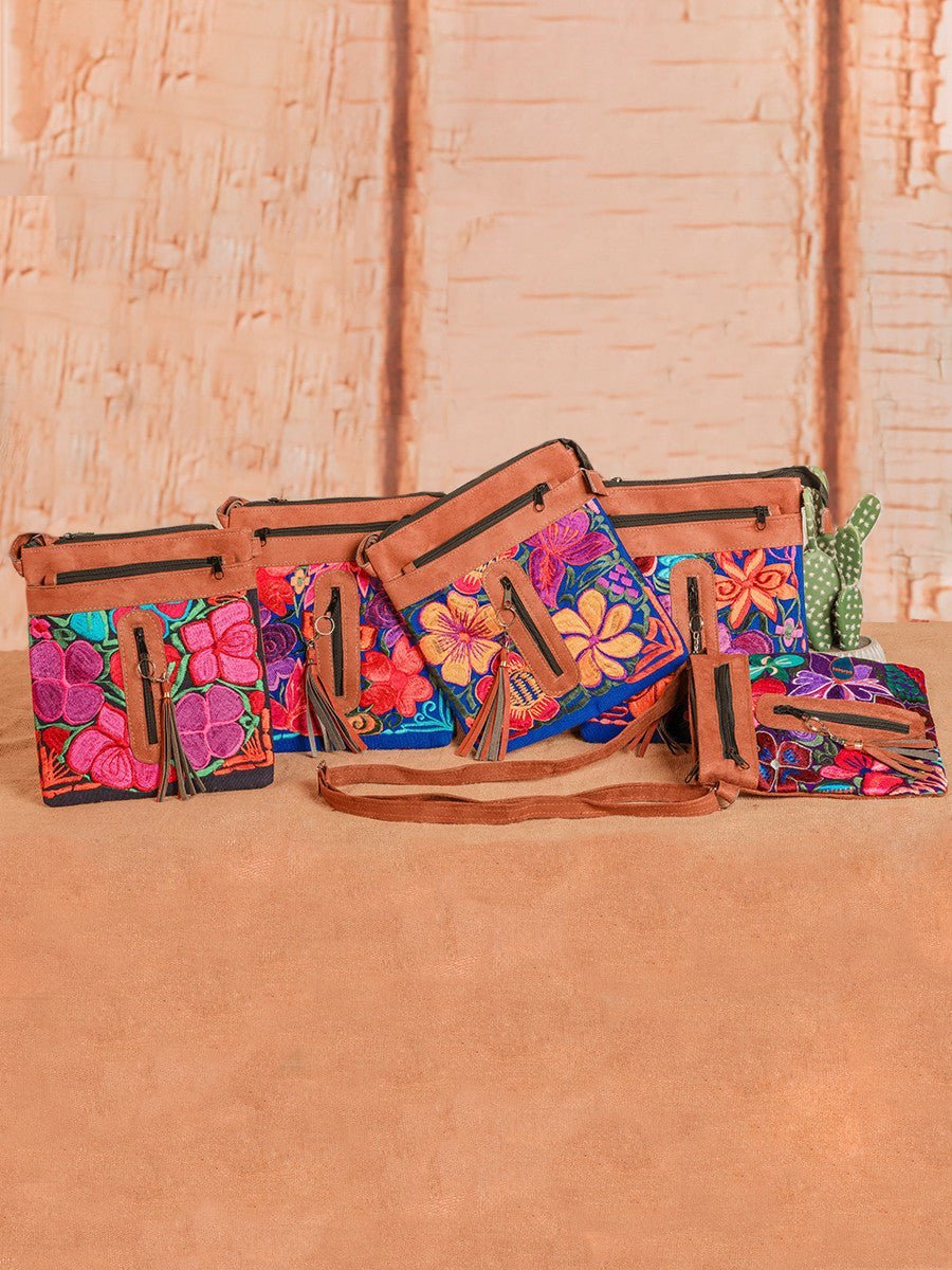 Hand made Mexican suede embroidered bag - Tradicion Mexicana