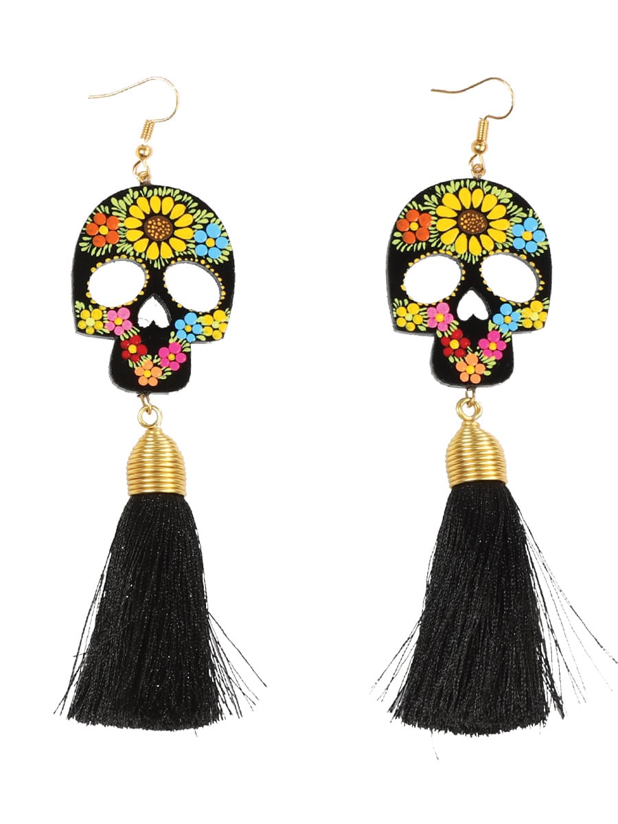 Hand Painted Mexican Earrings - Calaca - Tradicion Mexicana