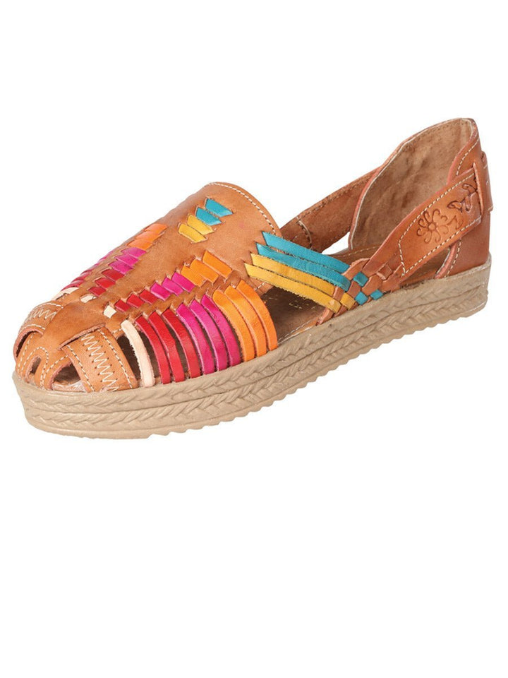 Huarache Con Plataforma Artesanal De Piel - Artisanal Platform Leather Sandals - Tradicion Mexicana