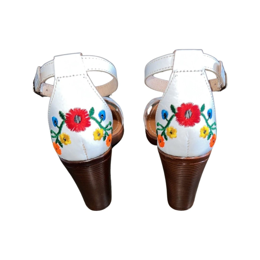 Mexican Blossom Open Toe Embroidered Flower High Heel - Tradicion Mexicana