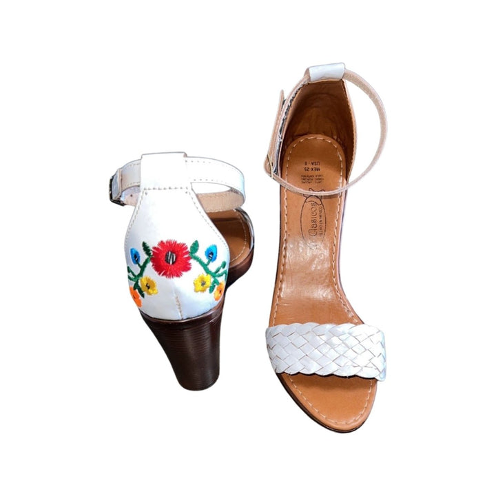 Mexican Blossom Open Toe Embroidered Flower High Heel - Tradicion Mexicana