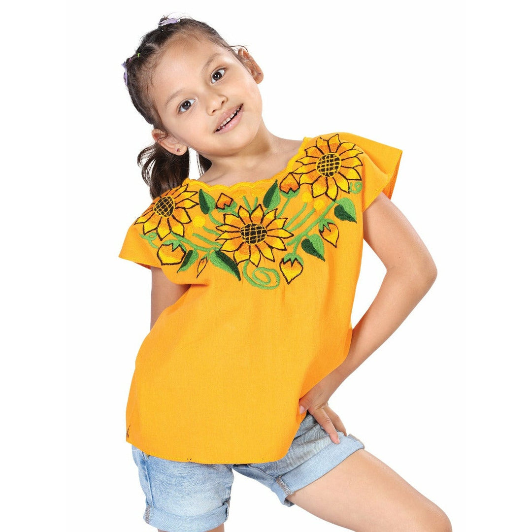 Mexican Girls Artesanal Shirt - Girasoles - Tradicion Mexicana