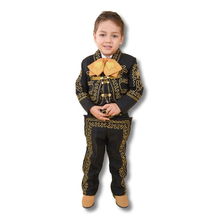 Traje Charrito Black with gold (7 piece set) - Tradicion Mexicana