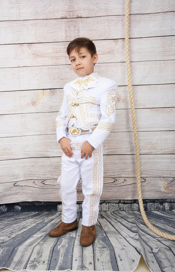 Traje Charro para bautizo Blanco con Oro - Tradicion Mexicana