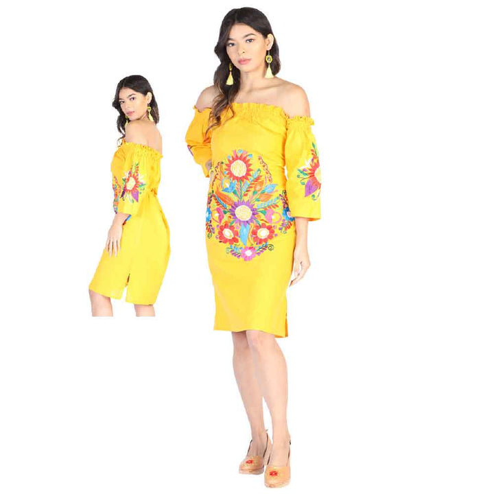 Vestido Bordado Girasol - Tradicion Mexicana