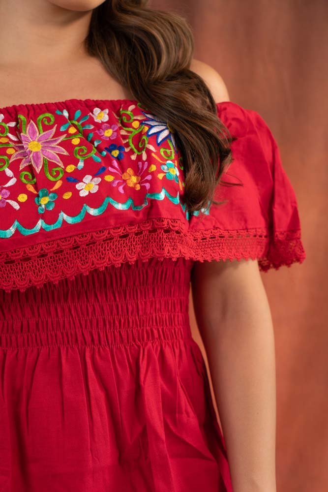 Vestido Bordado Mini - Tradicion Mexicana