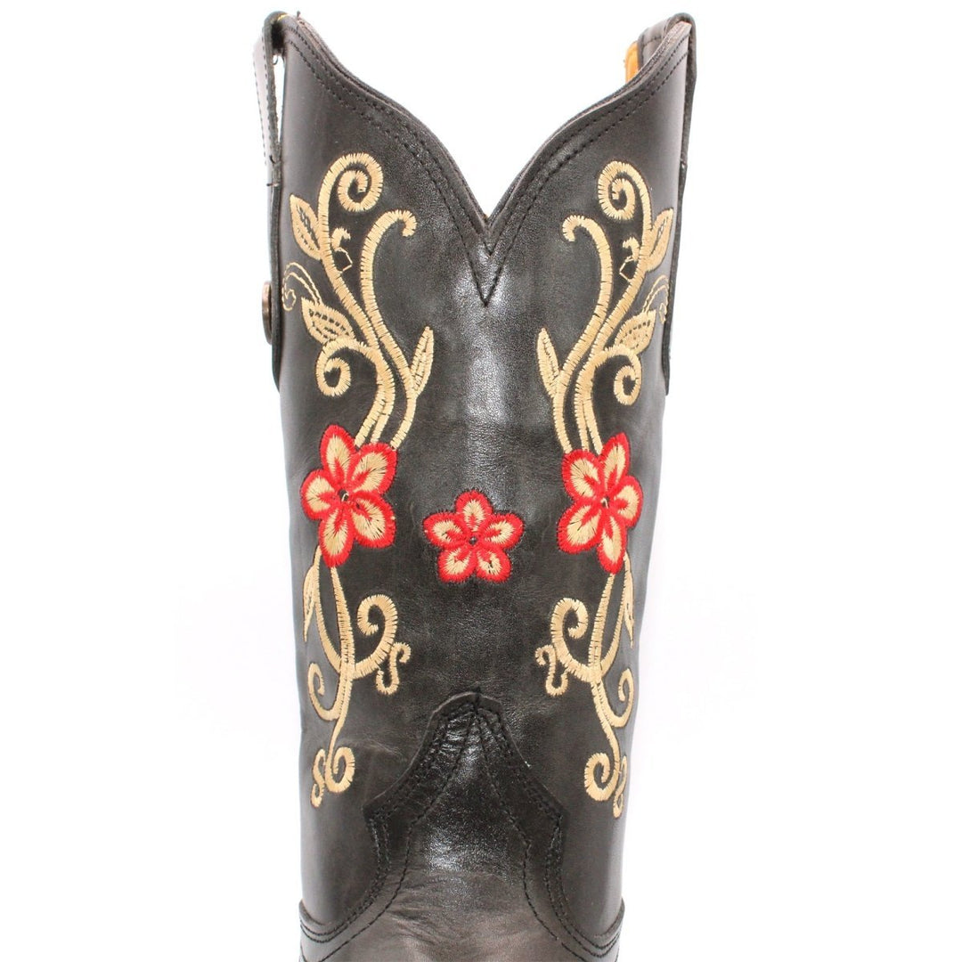 Women's Wide Square Toe Western Boot - Touch of Red - Tradicion Mexicana